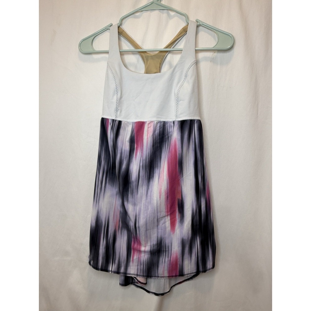 Lululemon Venus Tank Top Size 6 MIDI/WHT Mirage Deep Indigo / White Shelf Bra